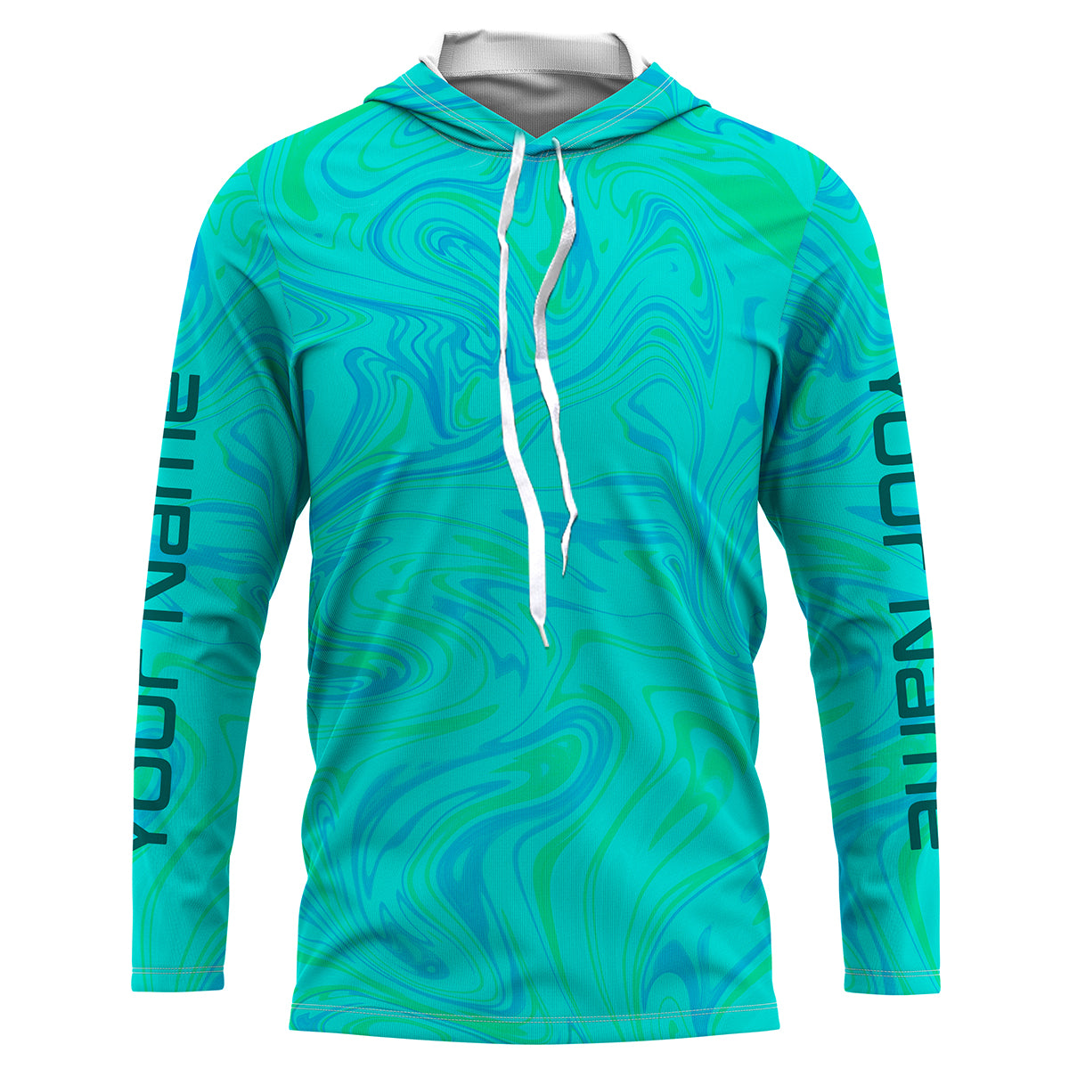 Custom Saltwater Long Sleeve performance Fishing Shirts | teal blue Sea wave camo Fishing jerseys IPHW1735