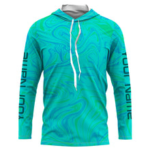 Load image into Gallery viewer, Custom Saltwater Long Sleeve performance Fishing Shirts | teal blue Sea wave camo Fishing jerseys IPHW1735
