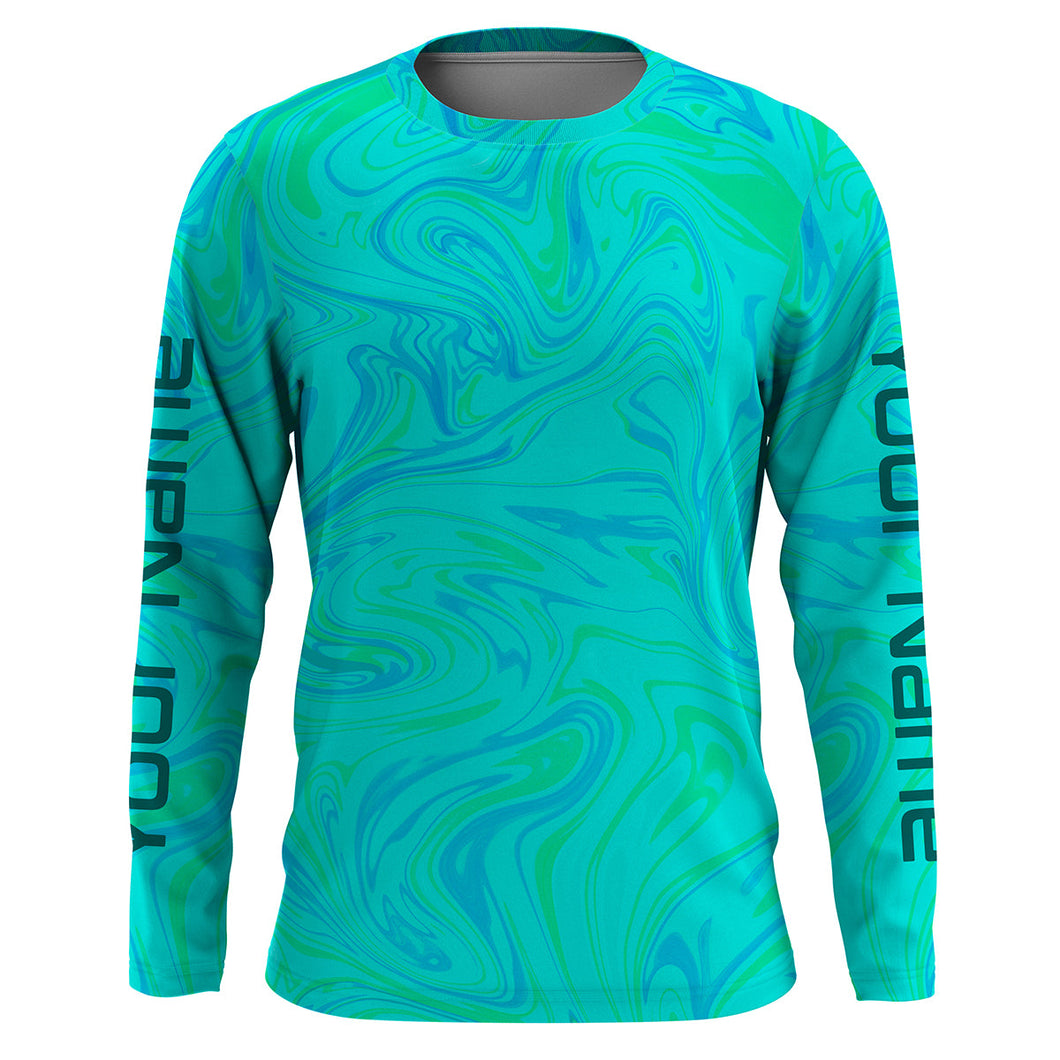 Custom Saltwater Long Sleeve performance Fishing Shirts | teal blue Sea wave camo Fishing jerseys IPHW1735