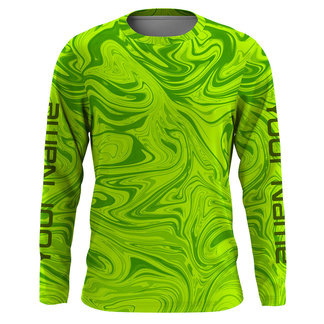 Lime green wave camo Custom UV Protection Long sleeve performance Fishing Shirts, Fishing jerseys - IPHW1736