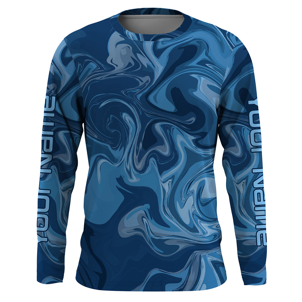 Blue wave camo Custom UV Long Sleeve performance Fishing Shirts, camouflage Fishing apparel - IPHW1737