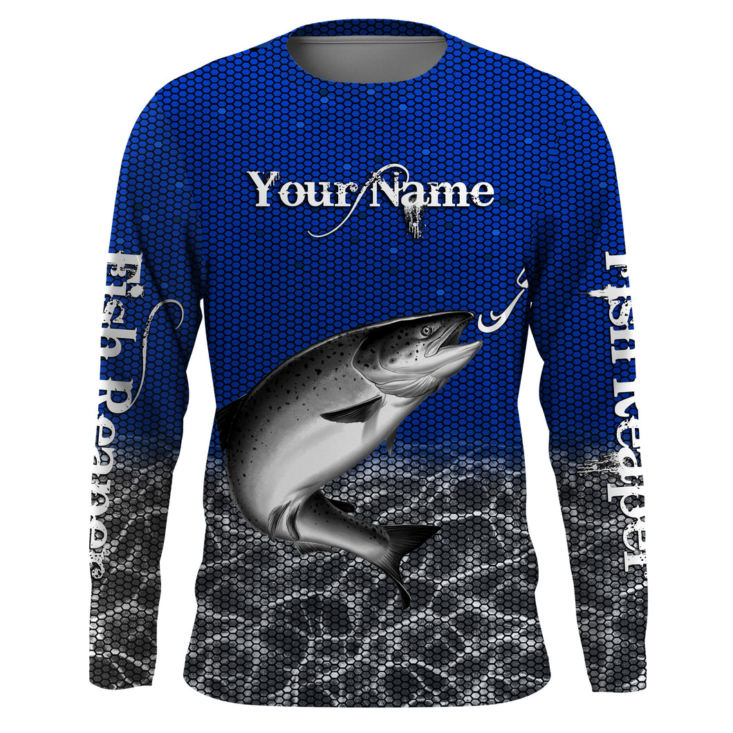 Chinook King Salmon Custom Long Sleeve performance Fishing Shirts, Salmon Fishing jerseys | blue IPHW1953