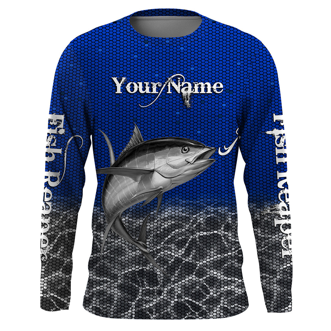 Tuna Fish reaper Custom Long Sleeve performance Fishing Shirts, Tuna Fishing jerseys | blue IPHW1954