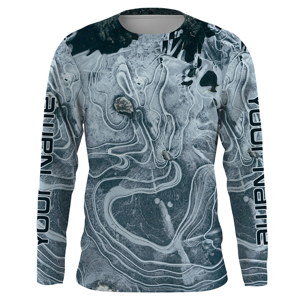 Personalized sea waves camo Long sleeve UV Protection Fishing Shirts, Custom Men Fishing apparel IPHW2312