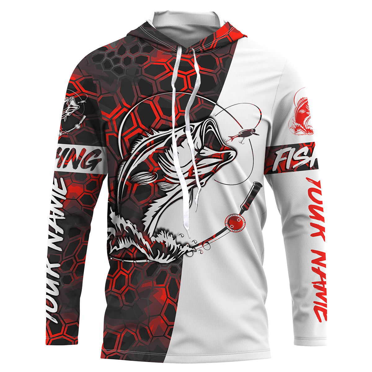 Personalized Bass Fishing jerseys, Bass Fishing Long Sleeve Fishing tournament shirts | red camo IPHW2826