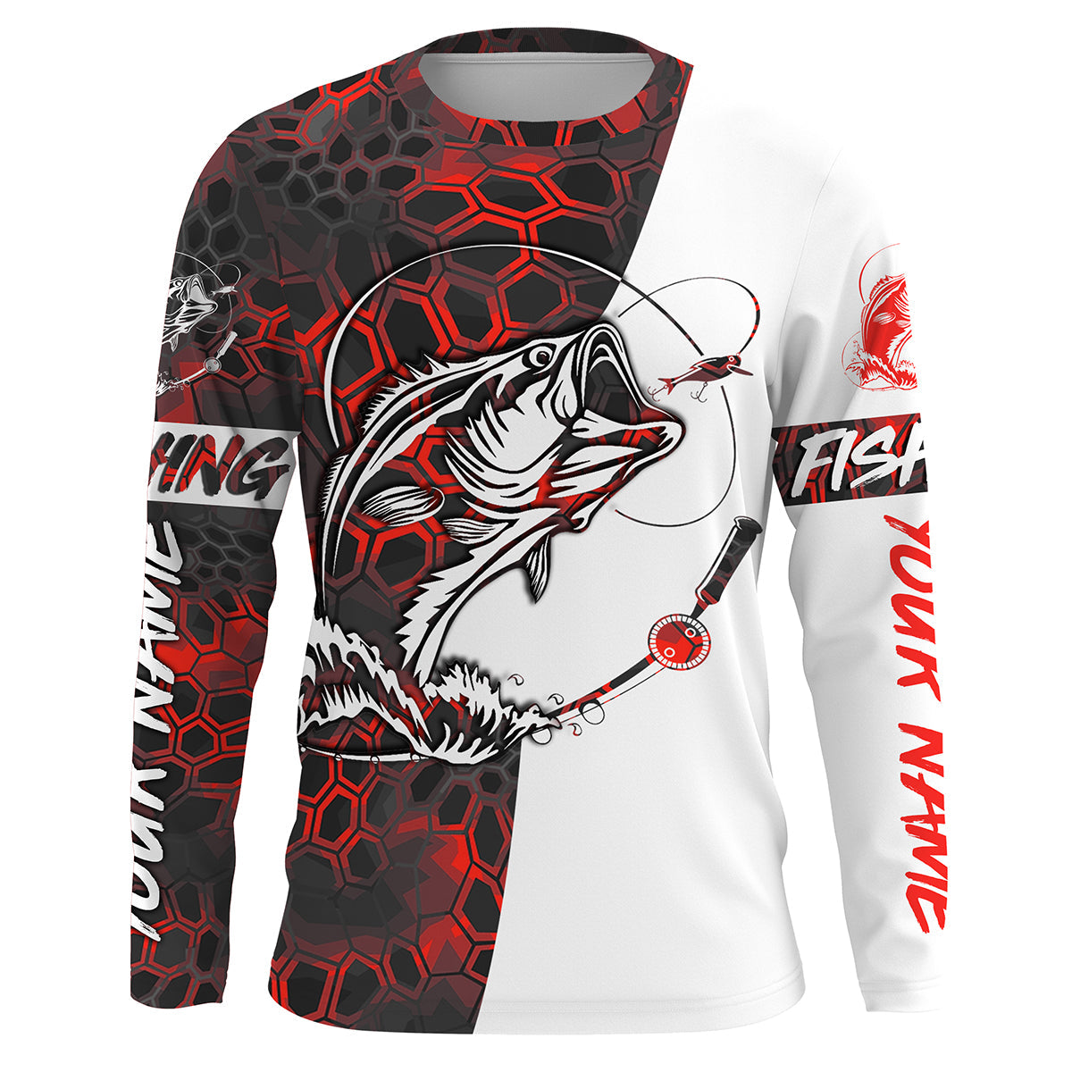 Personalized Bass Fishing jerseys, Bass Fishing Long Sleeve Fishing tournament shirts | red camo IPHW2826