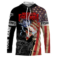 Load image into Gallery viewer, Striped Bass American Flag Custom Fishing Shirts, Personalized Patriotic Fishing gifts IPHW2060
