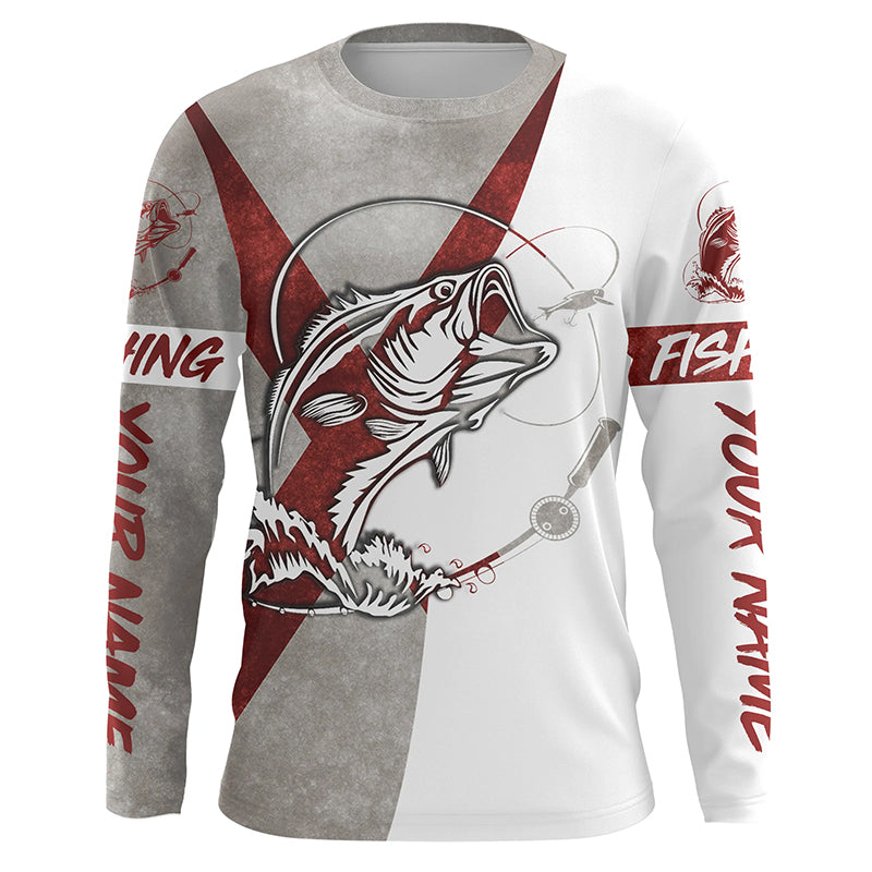 Alabama Flag Bass Fishing Custom Long Sleeve Fishing Shirts, Alabama Bass Fishing Jerseys IPHW3966