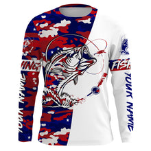 Load image into Gallery viewer, Personalized Bass Fishing Red, White And Blue camo Fishing Shirts, Patriotic Bass Fishing jerseys IPHW1961
