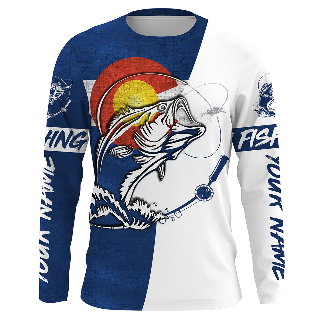 Personalized Colorado flag Bass Fishing Shirts, CO Bass Fishing jerseys, patriotic Fishing gifts IPHW2981