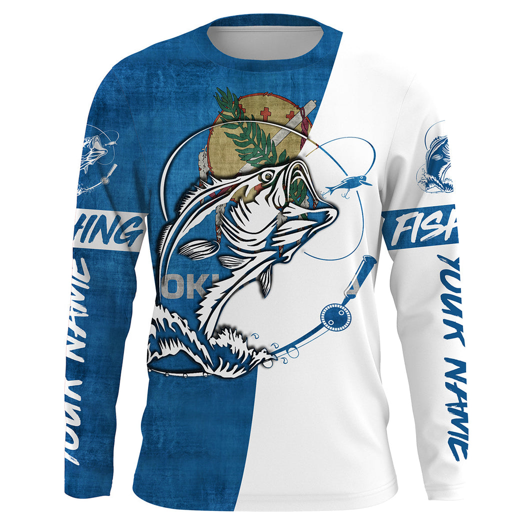 Personalized Oklahoma flag Bass Fishing Shirts, OK Bass Fishing jerseys, patriotic Fishing gifts IPHW2985