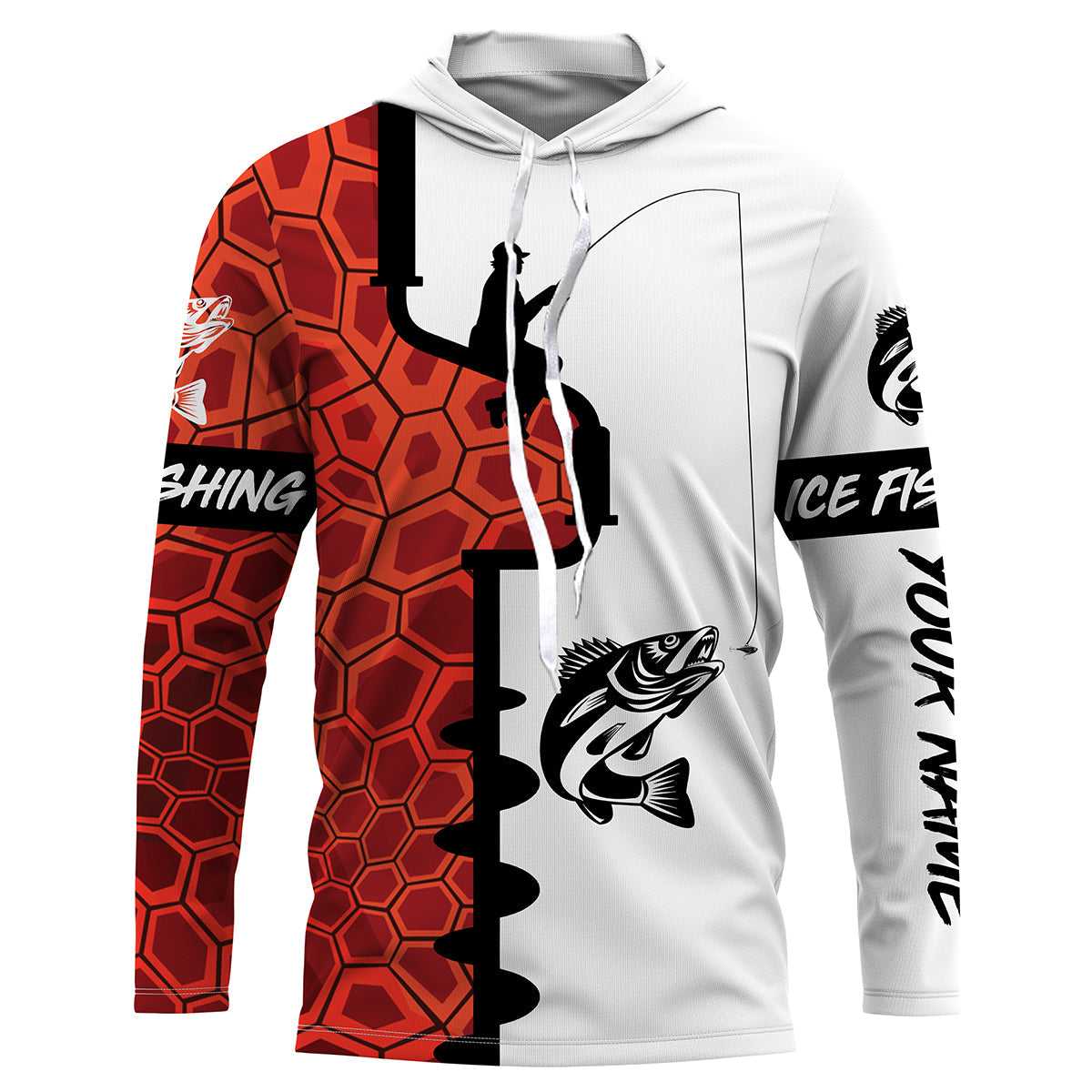 Walleye Ice Fishing Custom UV Long Sleeve performance Fishing Shirts | orange camo IPHW2351