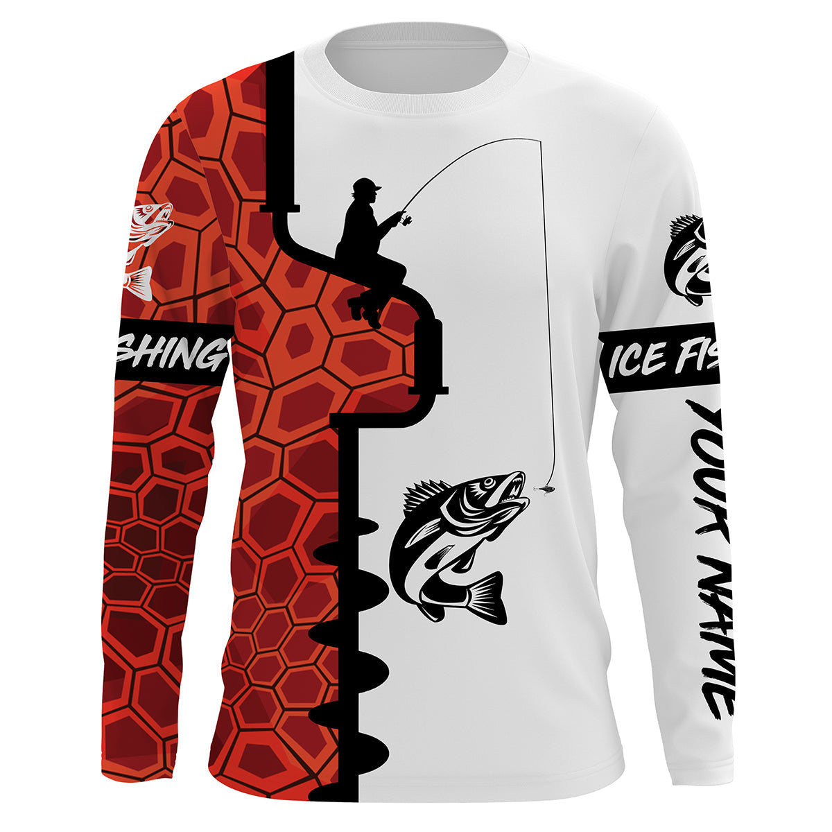 Walleye Ice Fishing Custom UV Long Sleeve performance Fishing Shirts | orange camo IPHW2351