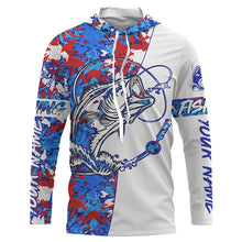 Load image into Gallery viewer, Personalized Red, White, Blue Camo Largemouth Bass Long Sleeve Fishing Shirts, Bass Fishing Jerseys IPHW3991
