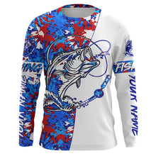 Load image into Gallery viewer, Personalized Red, White, Blue Camo Largemouth Bass Long Sleeve Fishing Shirts, Bass Fishing Jerseys IPHW3991
