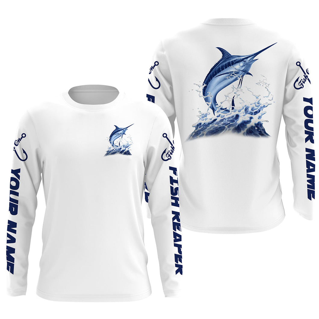 Personalized Marlin Fish reaper Long sleeve performance Fishing Shirts, Marlin Fishing jerseys IPHW2874