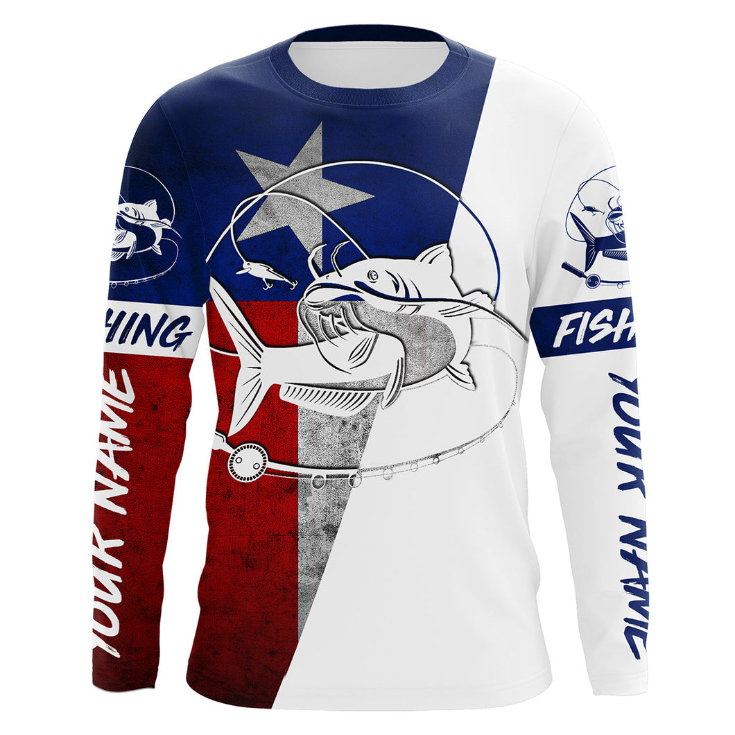 Texas flag Texas Catfish Custom Long Sleeve performance Fishing Shirts, Catfish Fishing jerseys IPHW2879