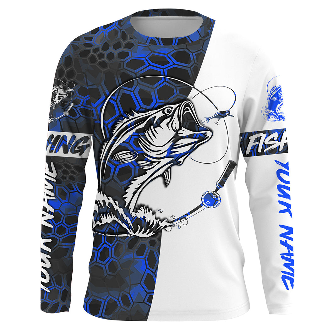 Custom Bass Fishing Long Sleeve performance Fishing Shirts, Fishing gifts for men | blue camo IPHW2108