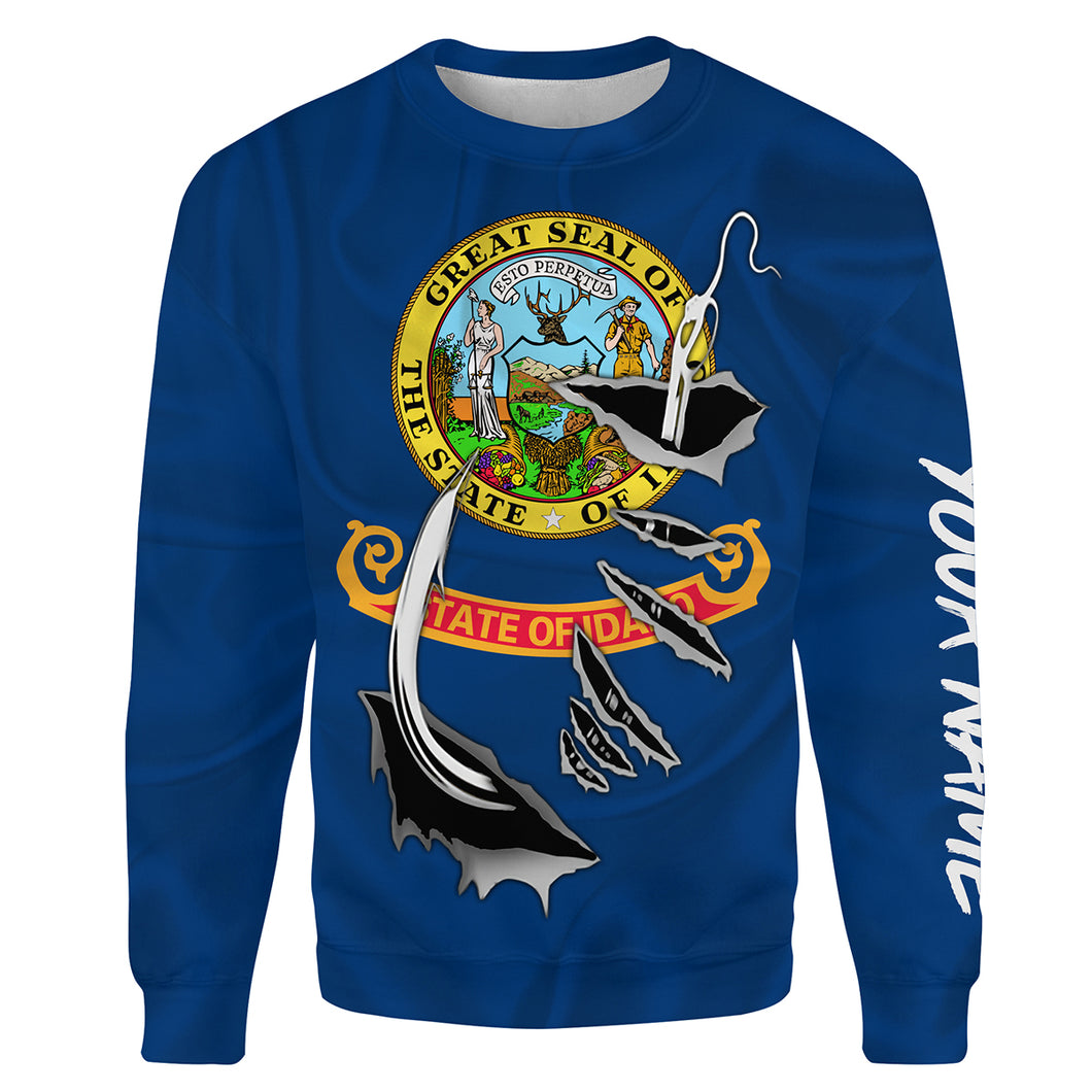 Idaho Flag Fishing Fish hook Custom All over print Sweatshirt, patriotic Fishing Shirts - HPW329