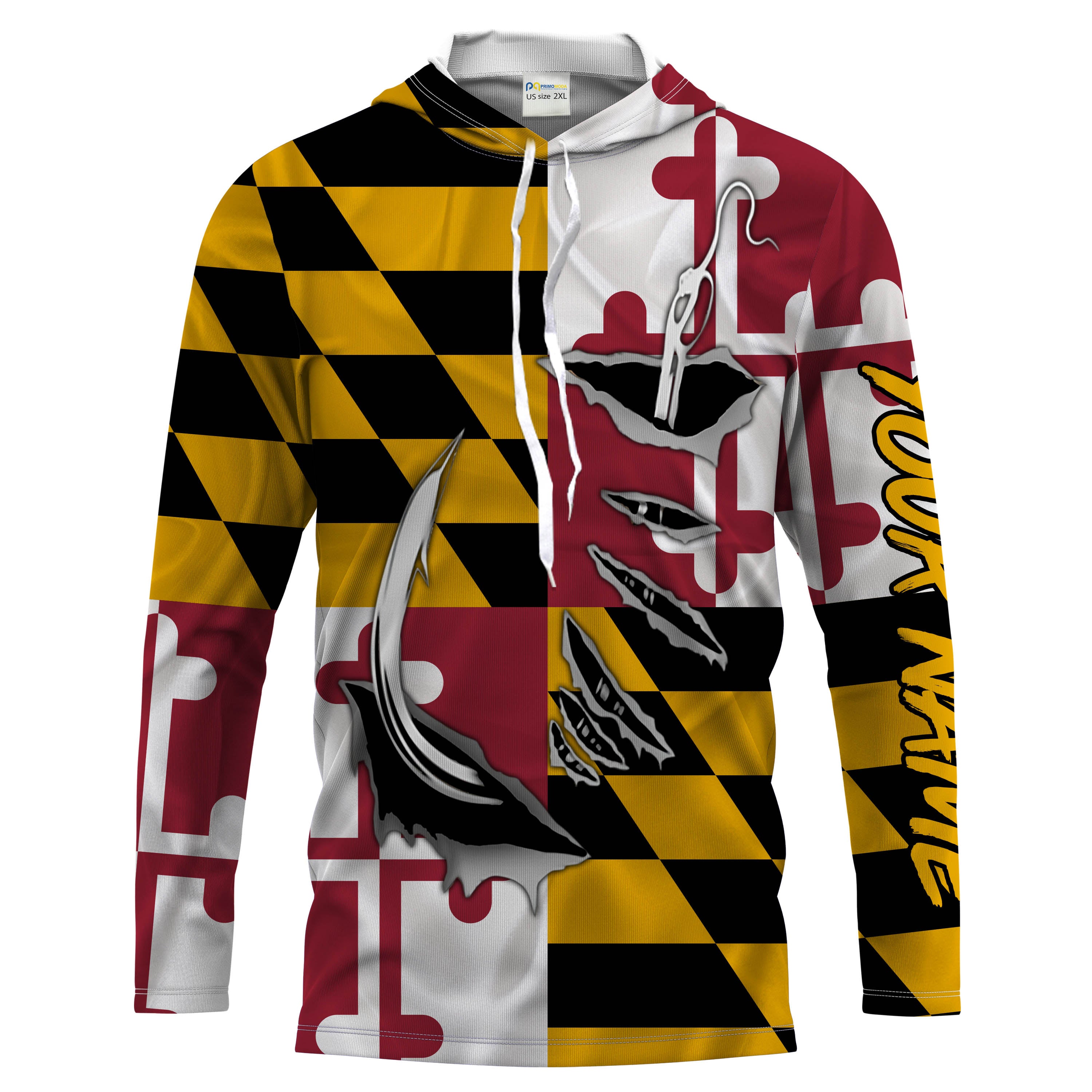 Maryland Flag 3D Fish Hook Custom Men Long Sleeve performance Fishing Shirts, Patriotic Fishing apparel - HPW47