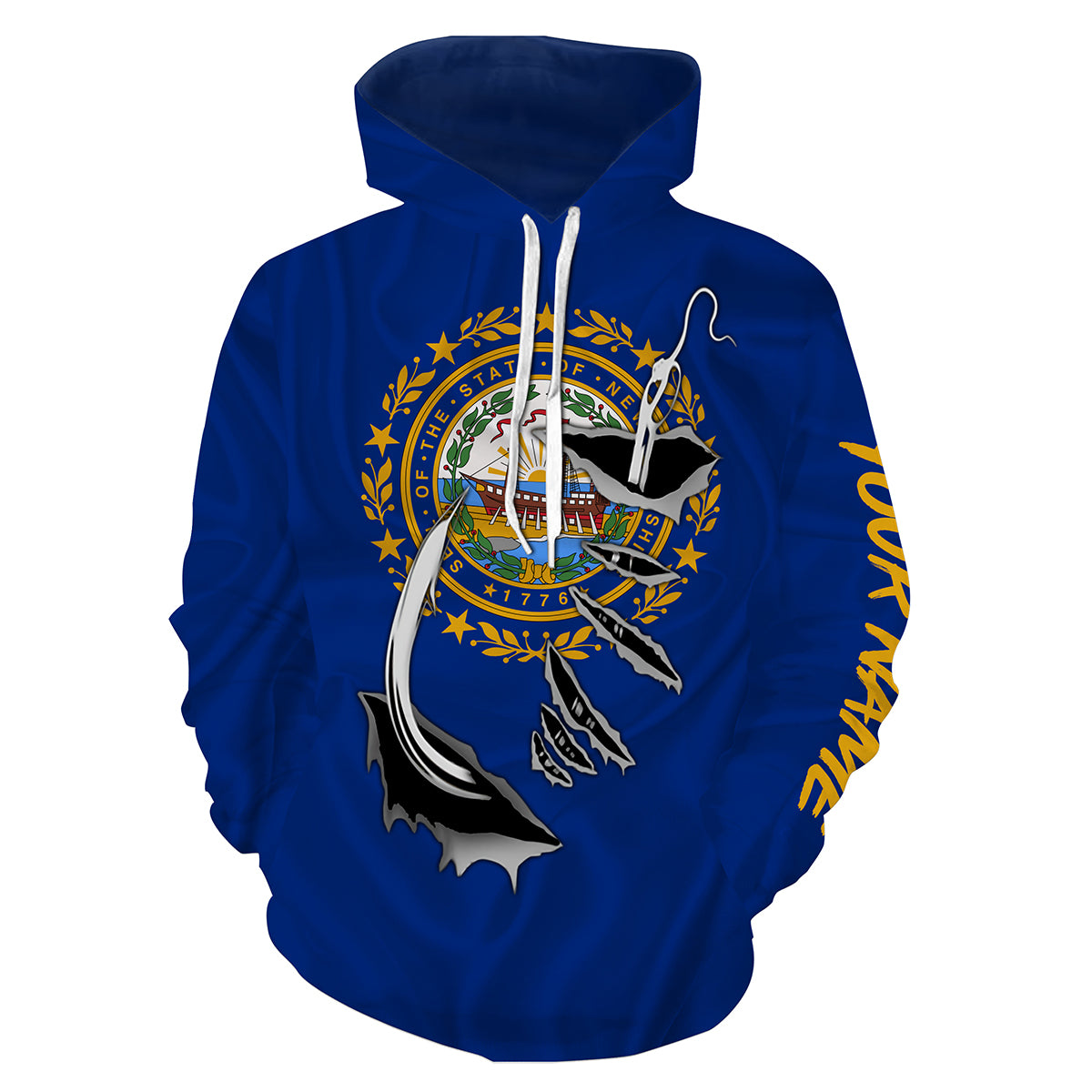 NewHampshire Flag Fish Hook Custom All over print Hoodie Fishing Shirts - HPW338