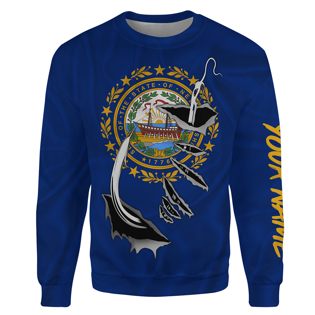 NewHampshire Flag Fishing Fish hook Custom All over print Sweatshirt, patriotic Fishing Shirts - HPW338
