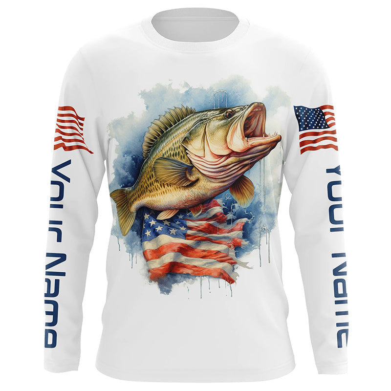 Bass Fishing American Flag Long Sleeve Fishing Shirts, Personalized Pa ...