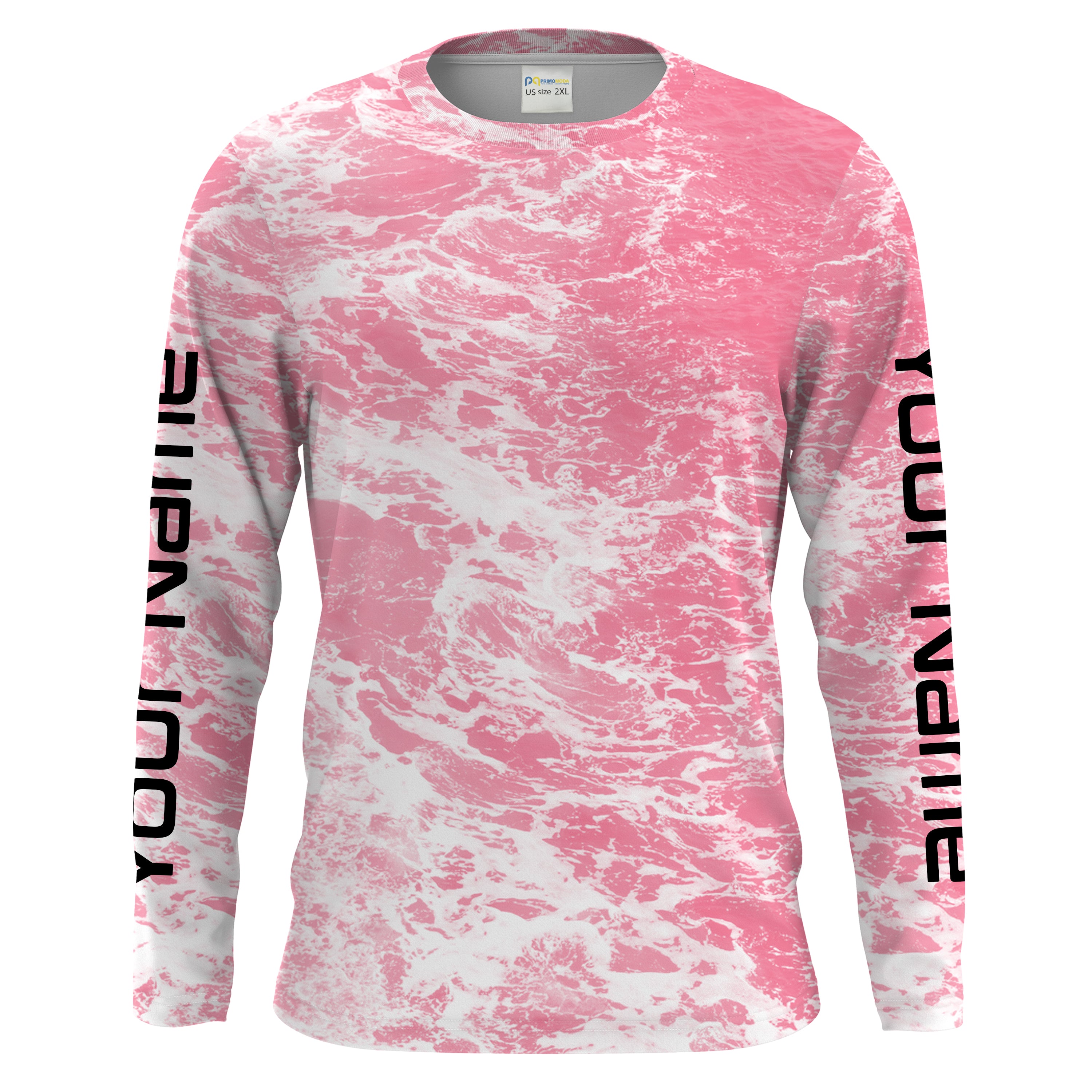 Custom Saltwater Long sleeve Fishing Shirts UV Protection, Sea wave camo Fishing Shirts | pink - HPW241