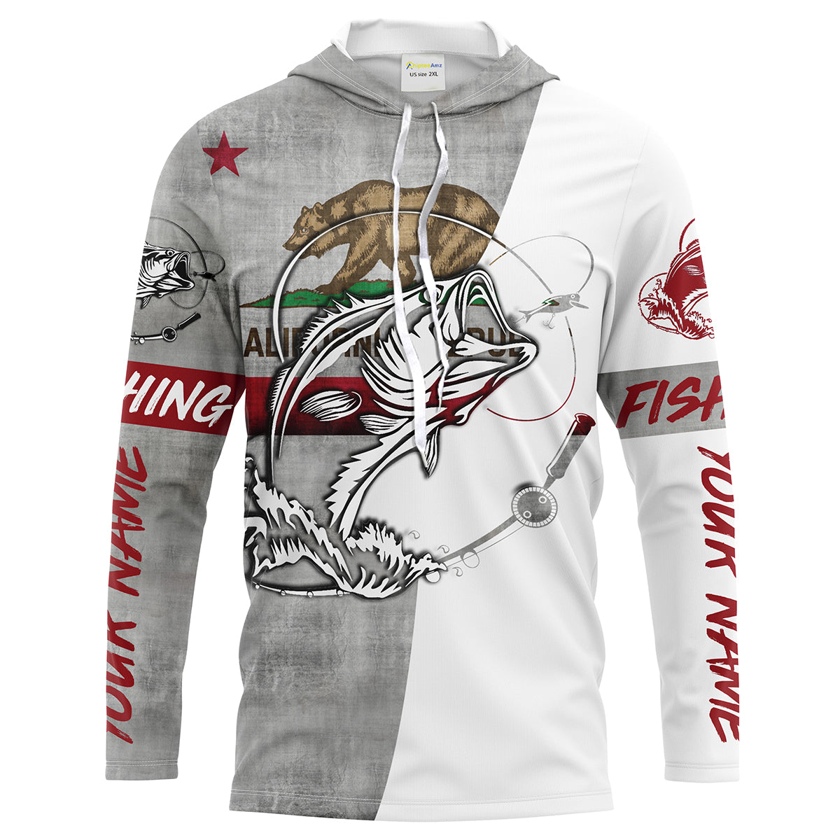 California Bass Fishing Custom Long Sleeve Fishing Shirts, California Flag Fishing Shirts for men IPHW1609