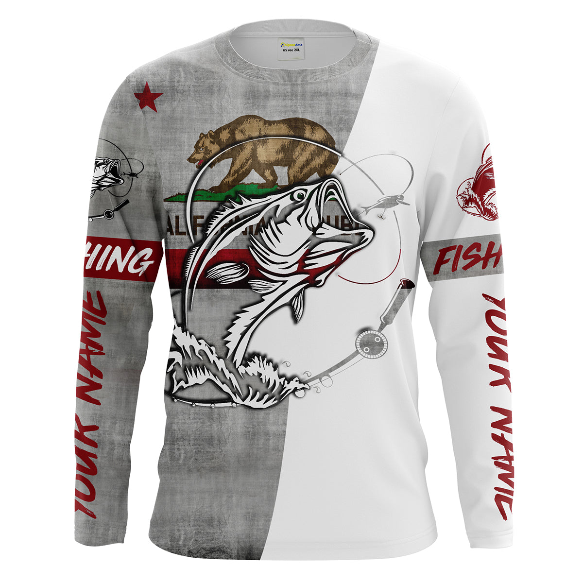 California Bass Fishing Custom Long Sleeve Fishing Shirts, California Flag Fishing Shirts for men IPHW1609