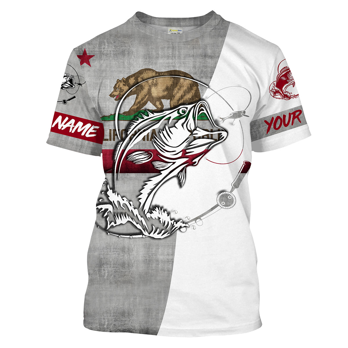 California Bass Fishing Custom Fishing T Shirts, California Flag Fishing Shirts for men IPHW1609