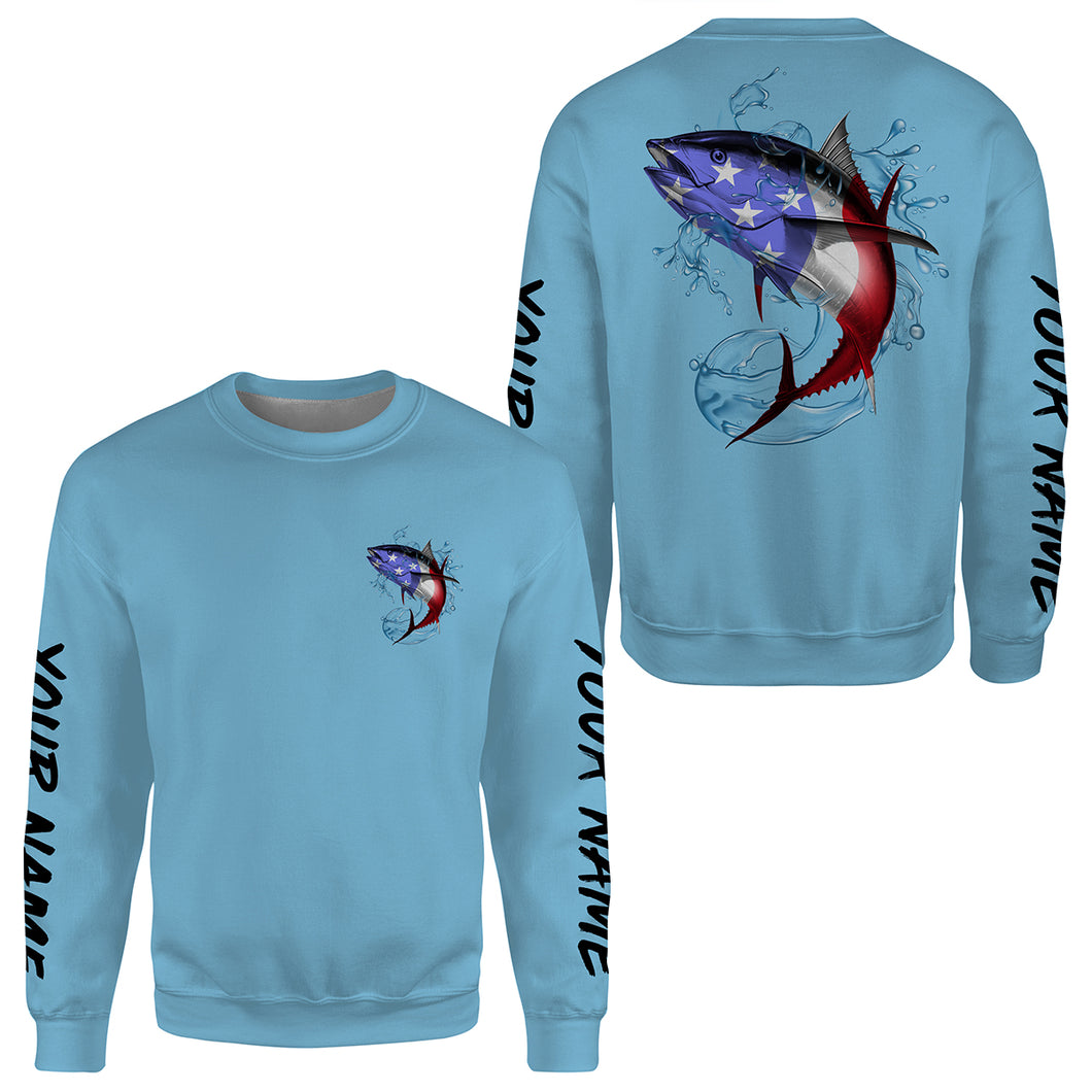 Tuna Fishing American Flag Custom All over print Sweatshirt, Patriotic Fishing gifts | blue - HPW264