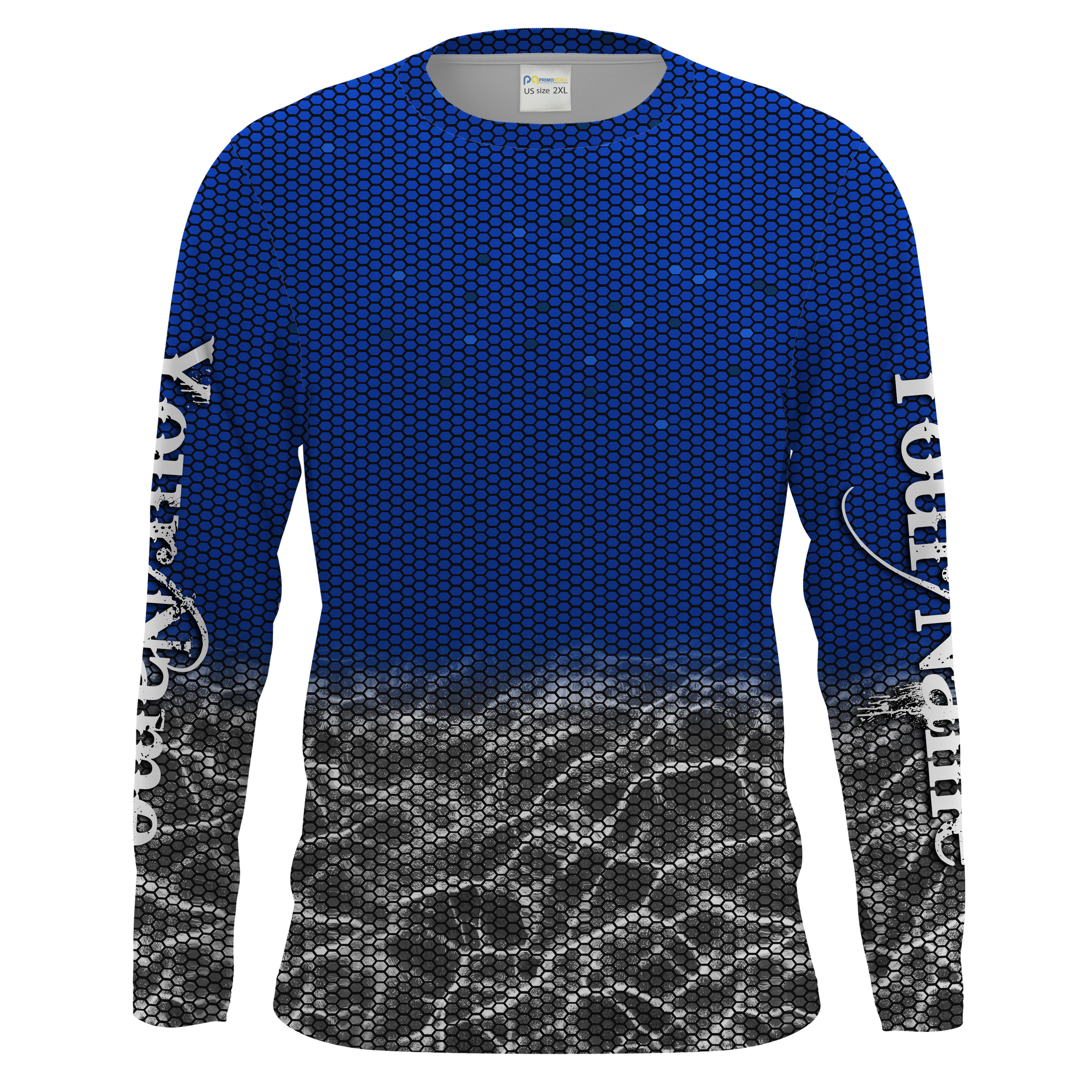 Custom Blue Fishing camo Long Sleeve performance Fishing Shirts, UV Protection Fishing apparel - HPW243