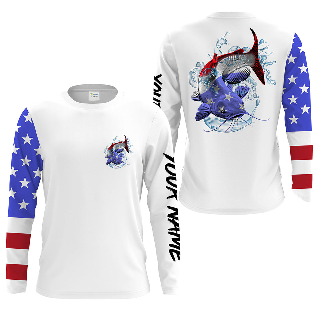 Catfish Fishing American Flag Custom  Long Sleeve Fishing Shirts, Patriotic Fishing gifts IPHW1660