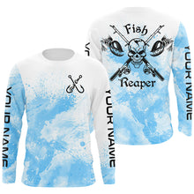 Load image into Gallery viewer, Fish on Fish reaper Custom Long Sleeve performance Fishing Shirts, personalized blue Fishing jersey IPHW2271
