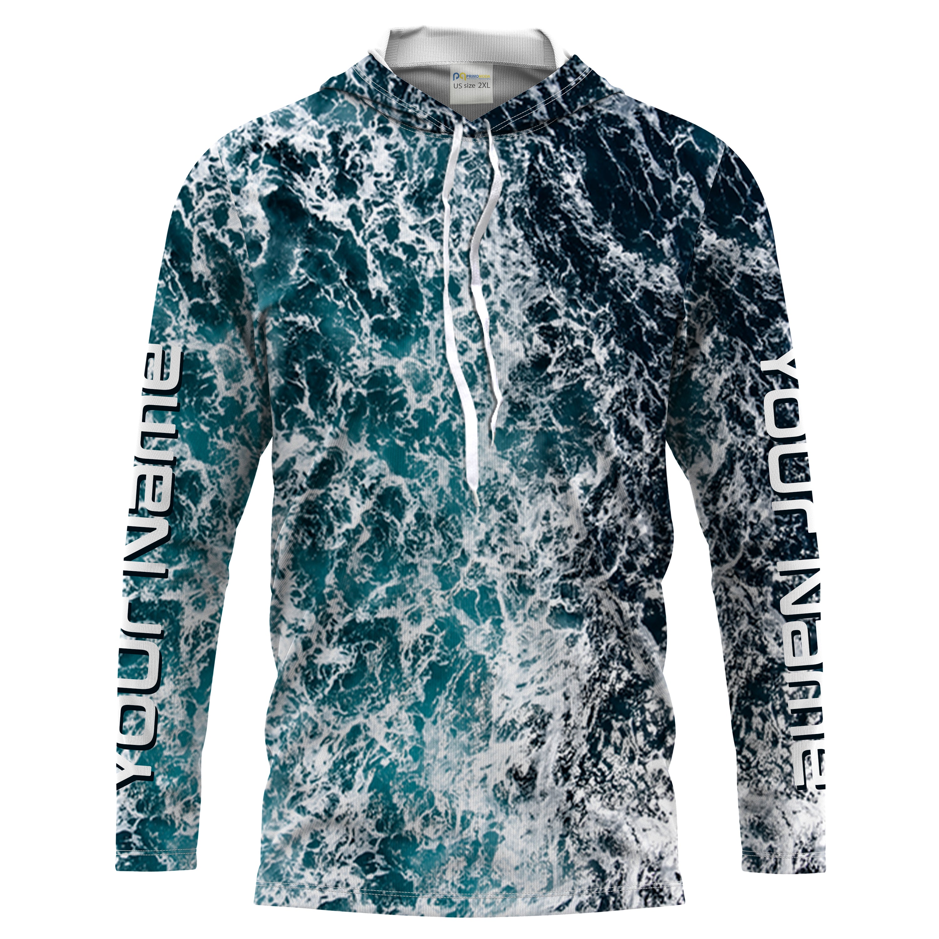 Custom Saltwater Long sleeve performance Fishing Shirts UV Protection, ocean sea wave Fishing apparel - HPW246