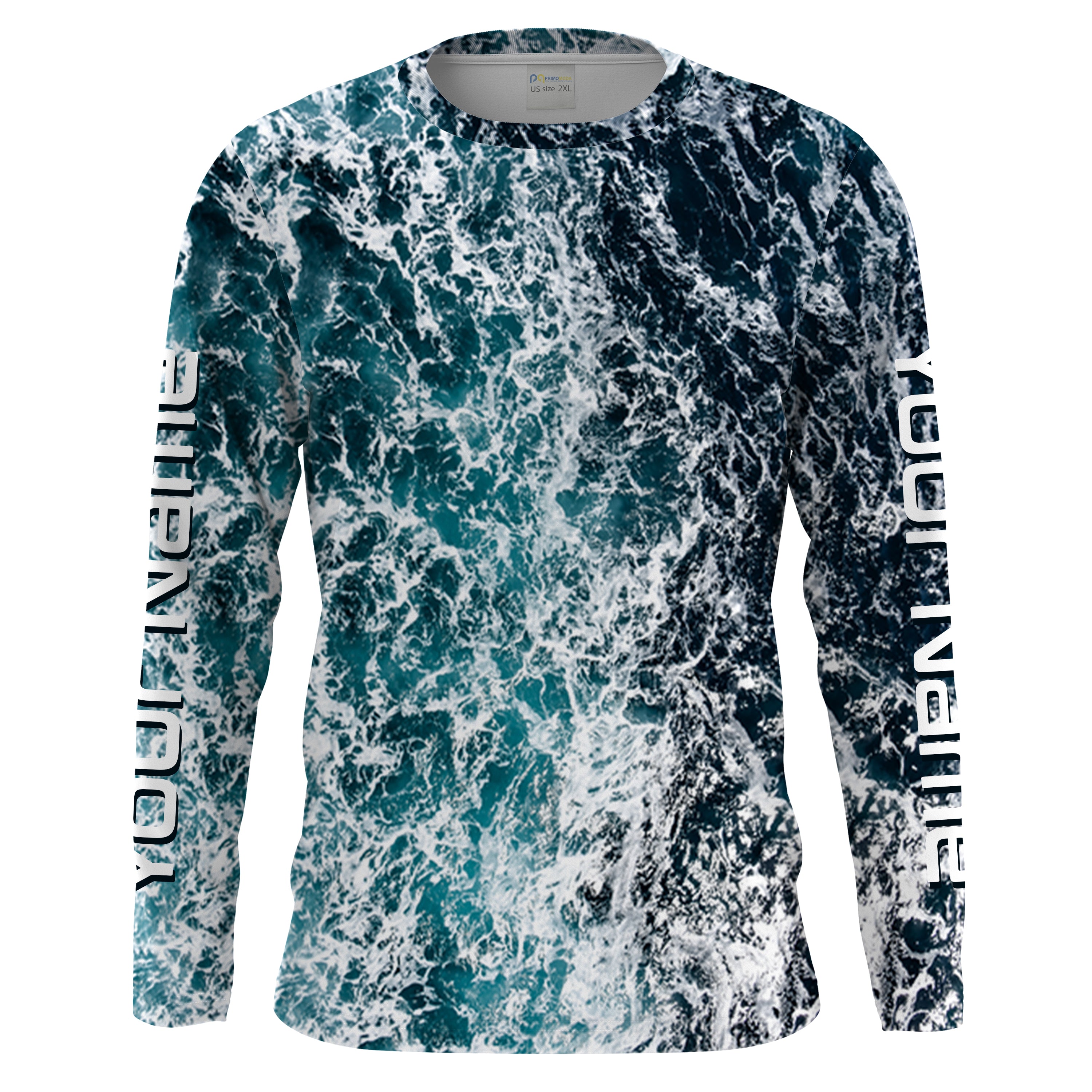 Custom Saltwater Long sleeve performance Fishing Shirts UV Protection, ocean sea wave Fishing apparel - HPW246
