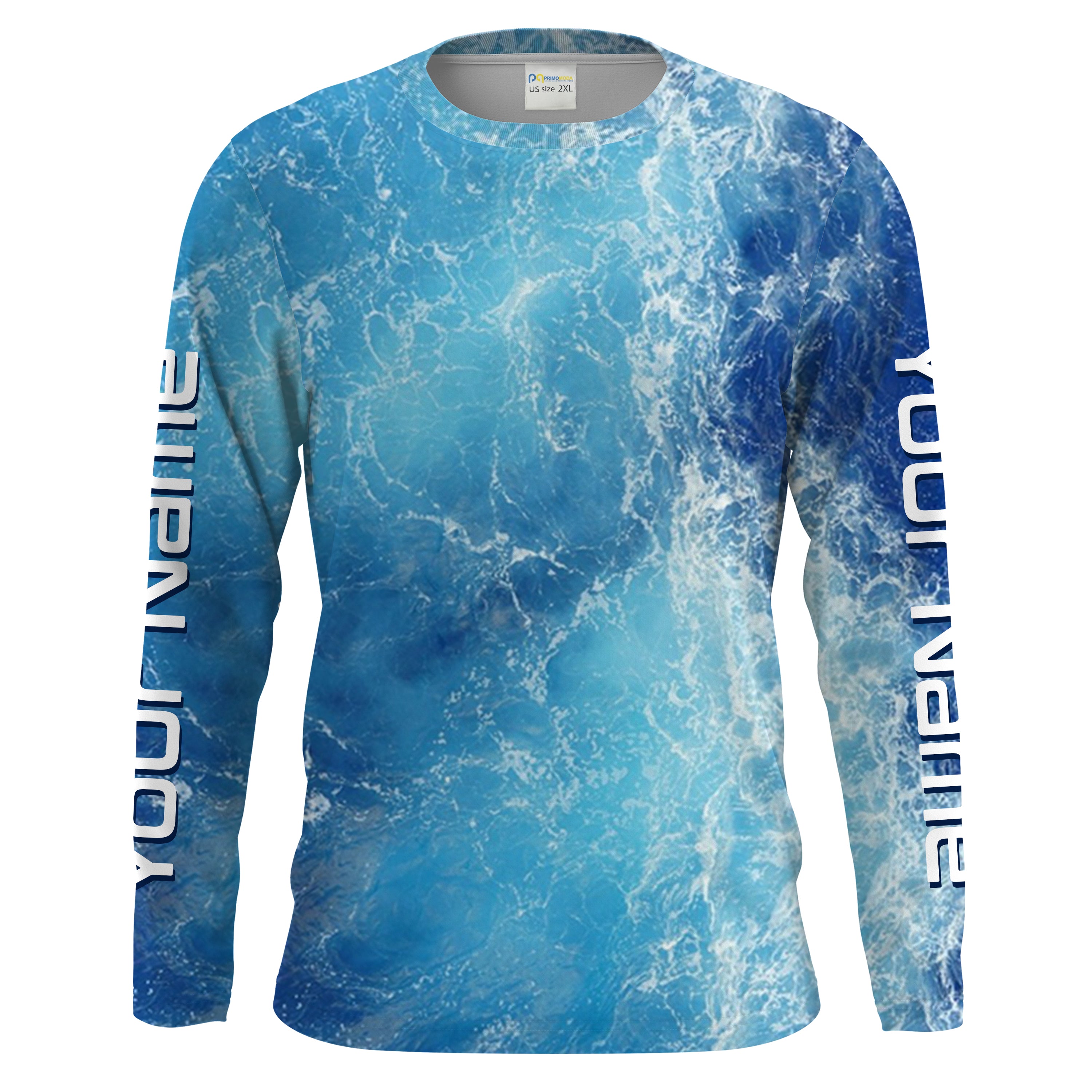 Custom Saltwater Long sleeve Fishing Shirts UV Protection, Sea wave camo Fishing Shirts - HPW247