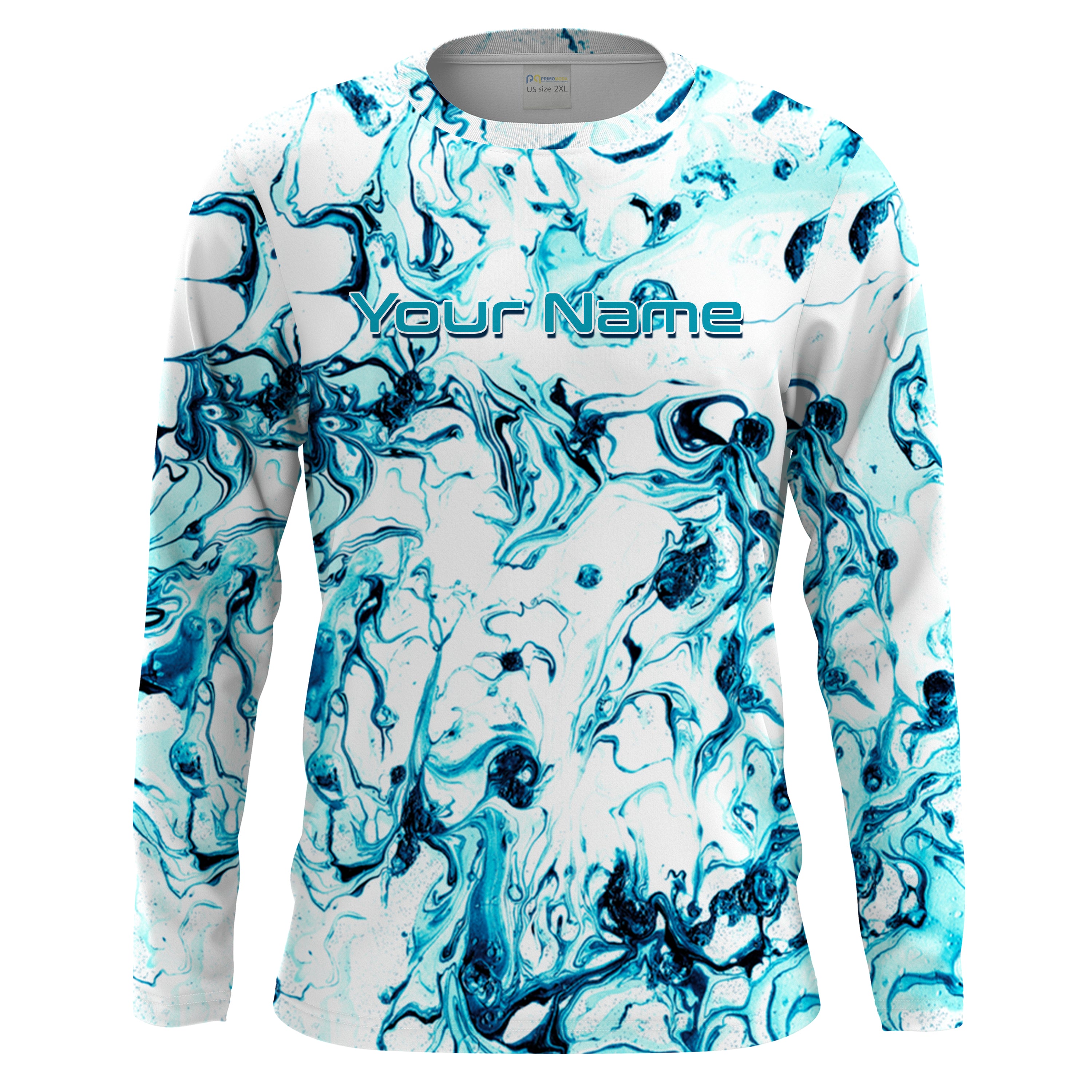 Custom Saltwater Long sleeve performance Fishing Shirts UV Protection, Sea wave camo Fishing Shirts - HPW248