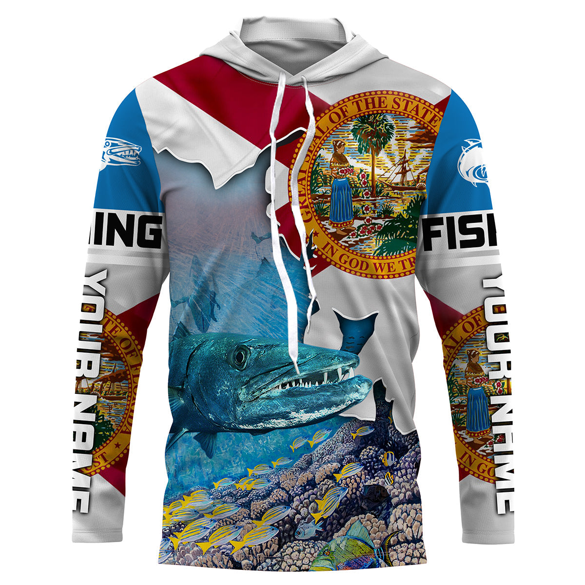 Florida Great Barracuda Custom Long Sleeve performance Fishing Shirts, Florida Flag Fishing jerseys IPHW1826