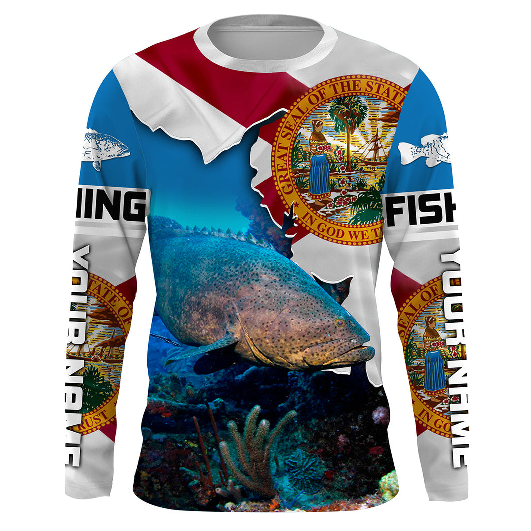 Forida Goliath Grouper Custom Long Sleeve performance Fishing Shirts, Florida Flag Fishing jerseys IPHW1827