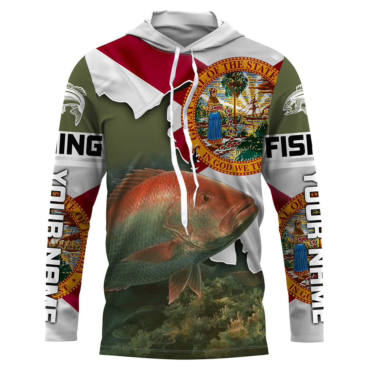 Red Snapper Florida Flag Custom Long Sleeve performance Fishing Shirts, Patriotic Fishing gifts IPHW1828