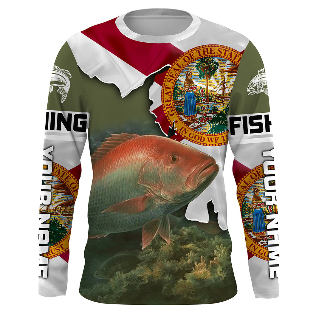 Red Snapper Florida Flag Custom Long Sleeve performance Fishing Shirts, Patriotic Fishing gifts IPHW1828
