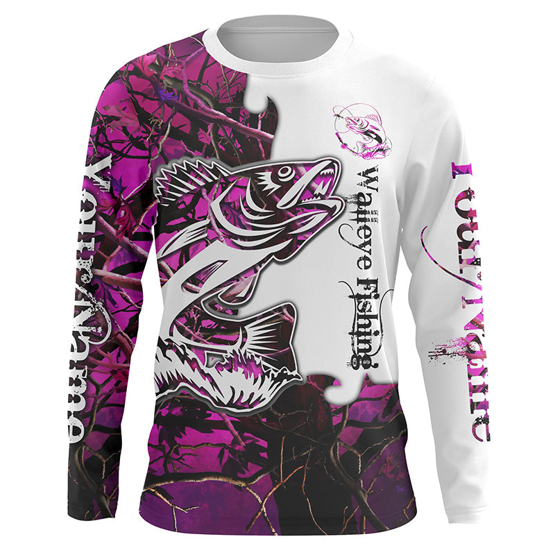 Pink Camo Custom Walleye Long Sleeve Fishing Shirts, Walleye Women'S Fishing Apparel IPHW4021