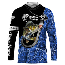 Load image into Gallery viewer, Walleye Fishing Fish hook blue camo Custom Long sleeve performance Fishing Shirts UV Protection IPHW1662

