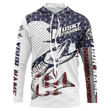 Load image into Gallery viewer, Musky American Flag Custom Fishing Shirts, Patriotic Muskie Fishing Jerseys IPHW4741
