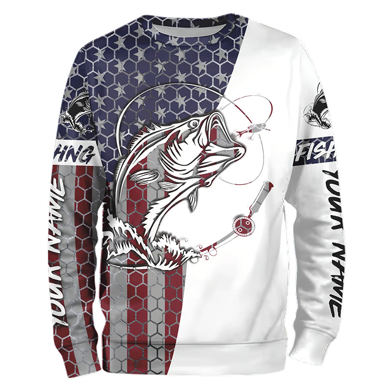 Bass Fishing American Flag Custom performance Fishing shirts, Patriotic Bass Fishing jerseys IPHW1382
