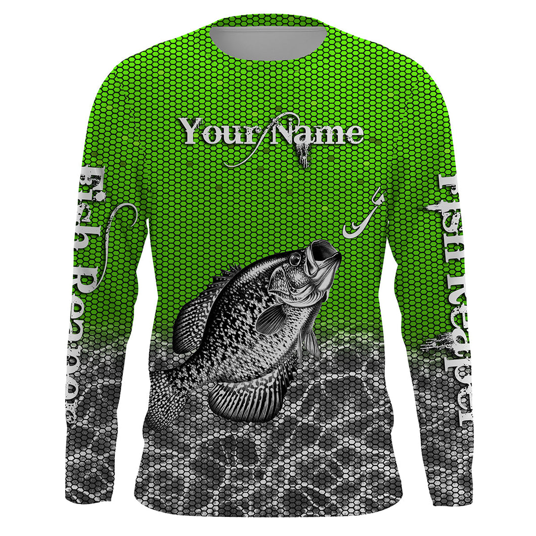 Crappie Fish reaper Custom performance Fishing Shirts, Crappie tournament Fishing shirts | green IPHW1669