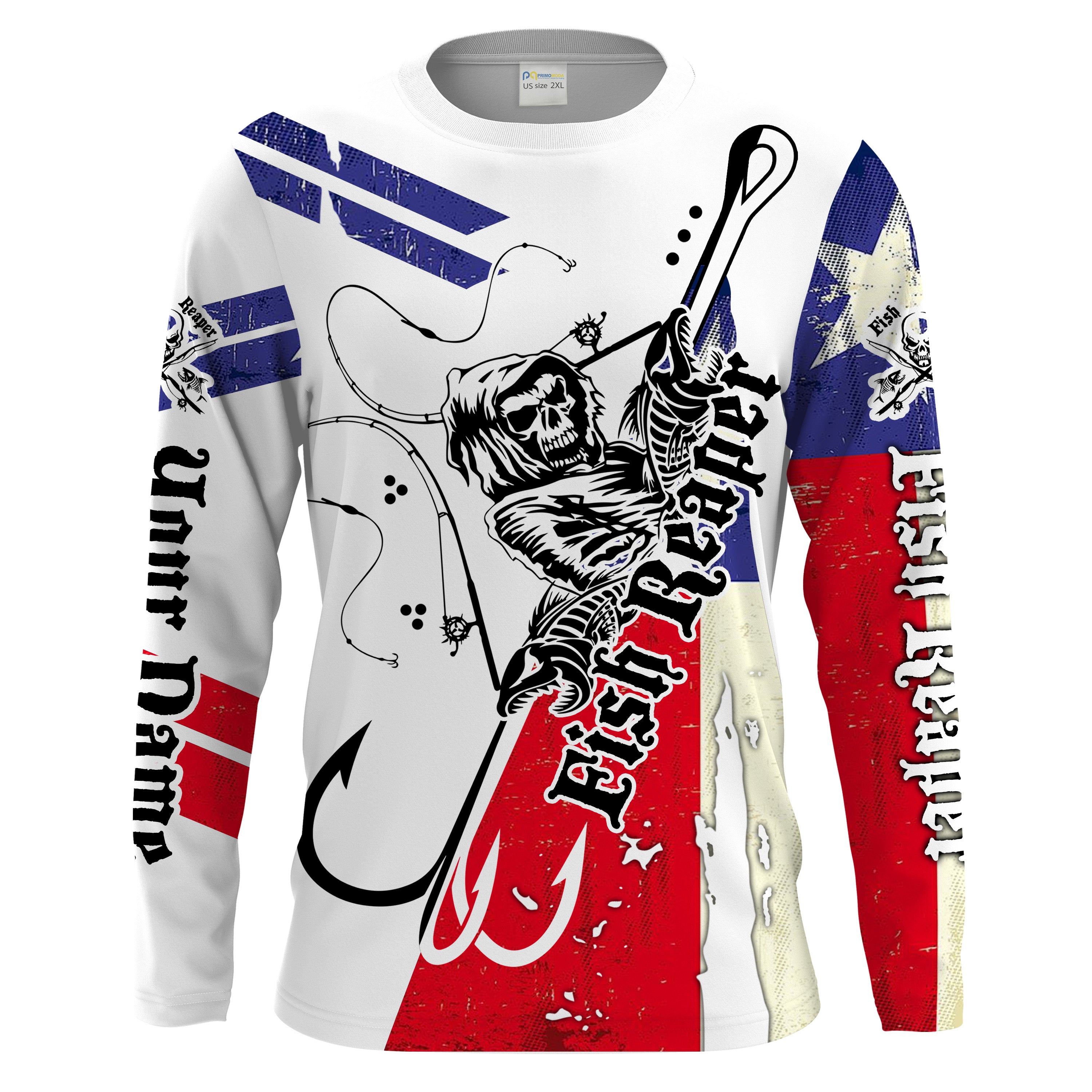 Fish reaper Texas Flag Custom men Long Sleeve Fishing Shirts, personalized Patriotic Fishing gifts - HPW67