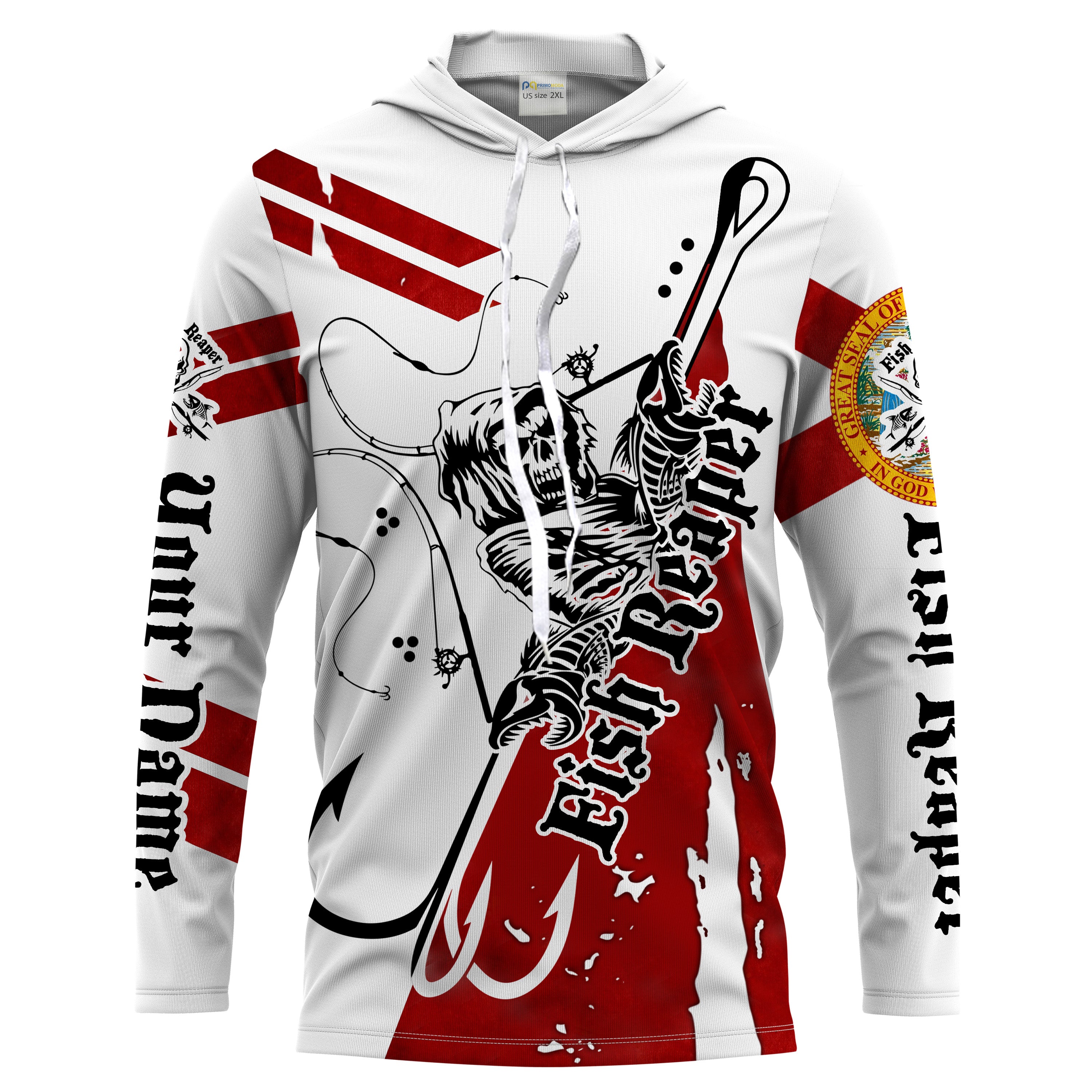 Florida Fish reaper Custom Men Long Sleeve Fishing Shirts, Florida flag performance fishing shirts - HPW68